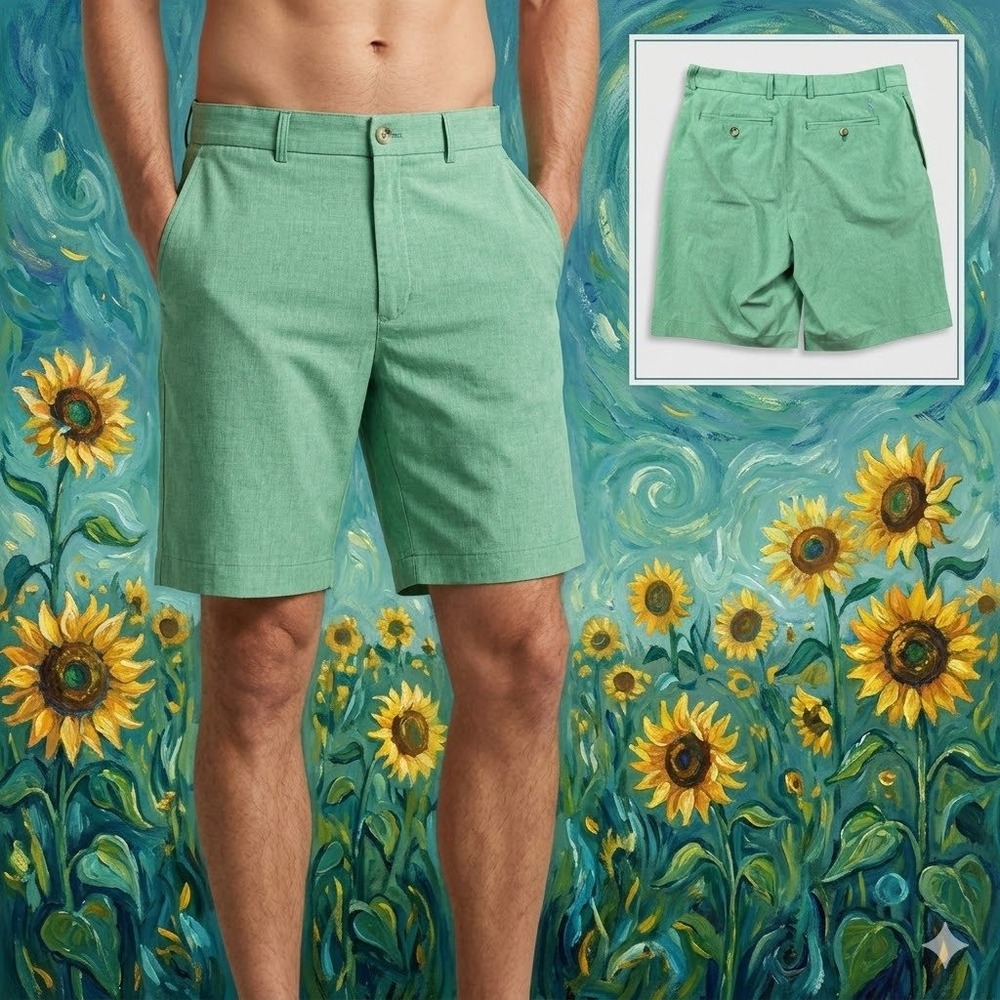 Tailorbyrd Collection Mens 34 Green‎ Heather Performance Stretch Flamingo Shorts